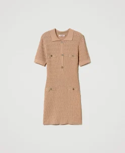 Robe Courte Ajustée En Maille Avec Boutons