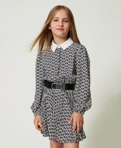 Robe Courte En Crêpe De Chine Avec Imprimé
