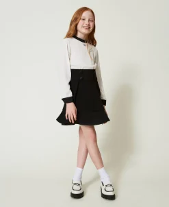 Robe Courte En Crêpe De Chine Et Flanelle