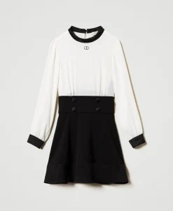 Robe Courte En Crêpe De Chine Et Flanelle