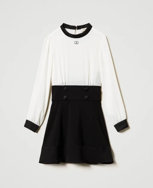 Robe Courte En Crêpe De Chine Et Flanelle