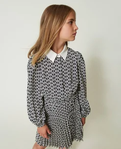 Robe Courte En Crêpe De Chine Avec Imprimé