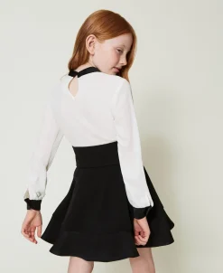 Robe Courte En Crêpe De Chine Et Flanelle