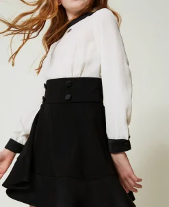 Robe Courte En Crêpe De Chine Et Flanelle