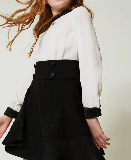 Robe Courte En Crêpe De Chine Et Flanelle
