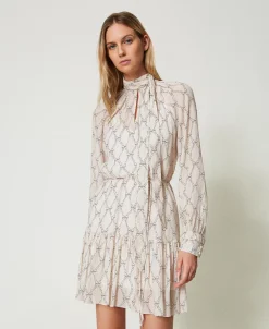 Robe Courte En Crépon Avec Imprimé Nœuds