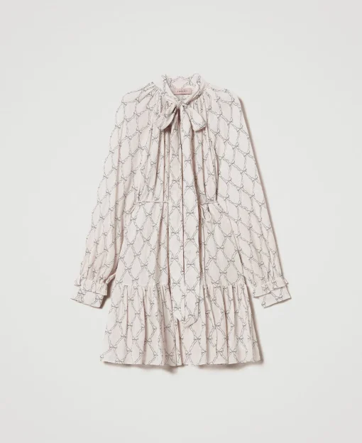Robe Courte En Crépon Avec Imprimé Nœuds