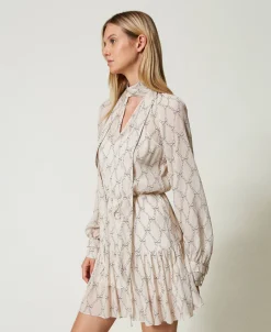 Robe Courte En Crépon Avec Imprimé Nœuds