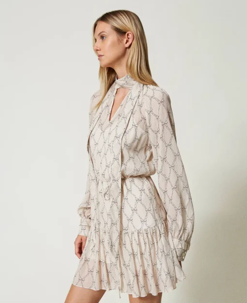 Robe Courte En Crépon Avec Imprimé Nœuds