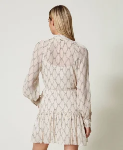 Robe Courte En Crépon Avec Imprimé Nœuds