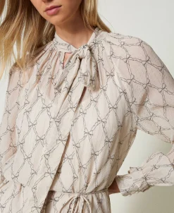 Robe Courte En Crépon Avec Imprimé Nœuds