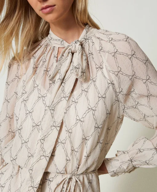 Robe Courte En Crépon Avec Imprimé Nœuds