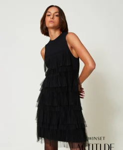 Robe Courte En Maille Avec Volants En Tulle