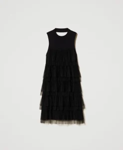 Robe Courte En Maille Avec Volants En Tulle