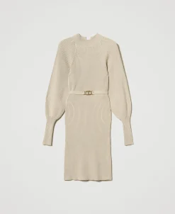 Robe Courte En Maille Côtelée Avec Ceinture