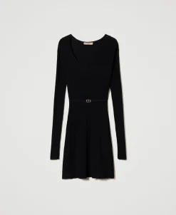 Robe Courte En Maille Côtelée Avec Ceinture