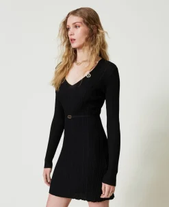 Robe Courte En Maille Côtelée Avec Ceinture