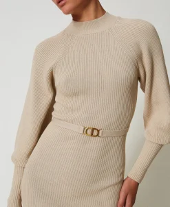 Robe Courte En Maille Côtelée Avec Ceinture