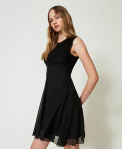 Robe Courte En Maille Et Crêpe Georgette