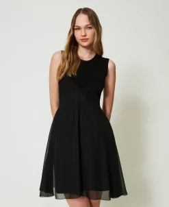 Robe Courte En Maille Et Crêpe Georgette