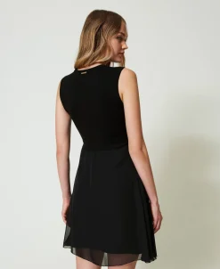 Robe Courte En Maille Et Crêpe Georgette