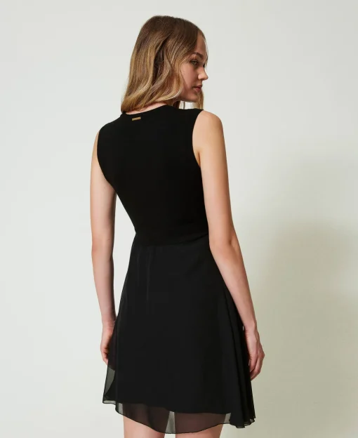 Robe Courte En Maille Et Crêpe Georgette