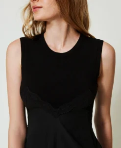 Robe Courte En Maille Et Crêpe Georgette