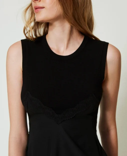 Robe Courte En Maille Et Crêpe Georgette