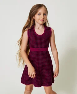Robe Courte En Maille Jacquard Pied-de-poule