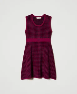 Robe Courte En Maille Jacquard Pied-de-poule