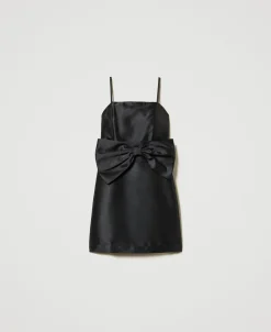 Robe Courte En Sergé Mikado Avec Nœud