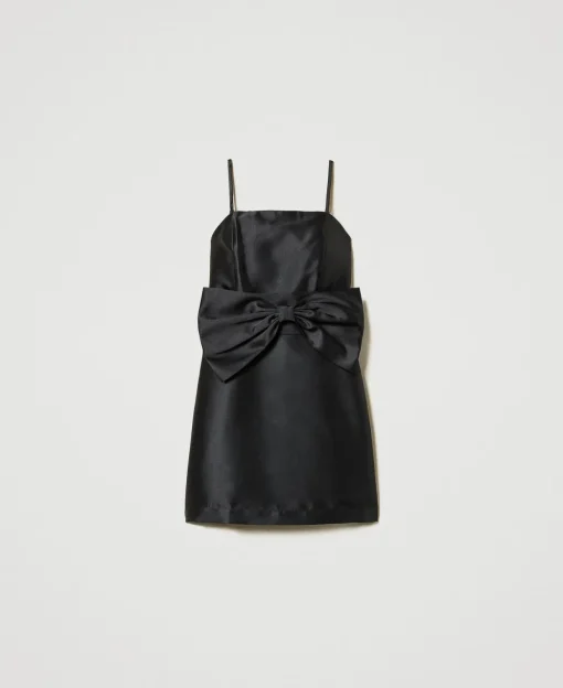 Robe Courte En Sergé Mikado Avec Nœud