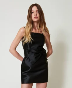 Robe Courte En Sergé Mikado Avec Nœud