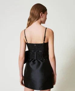 Robe Courte En Sergé Mikado Avec Nœud
