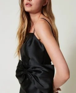 Robe Courte En Sergé Mikado Avec Nœud