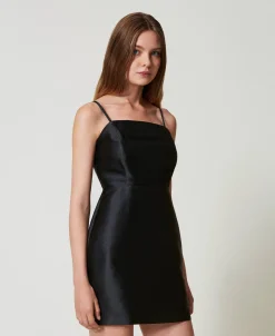 Robe Courte En Sergé Mikado Avec Nœud
