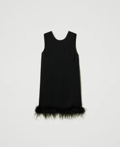 Robe Courte Sans Manches En Satin Avec Plumes