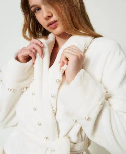 Robe De Chambre En Fausse Fourrure Avec Perles