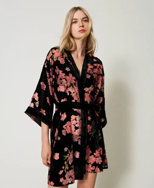 Robe De Chambre En Velours Dévoré Floral