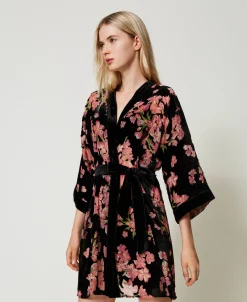 Robe De Chambre En Velours Dévoré Floral