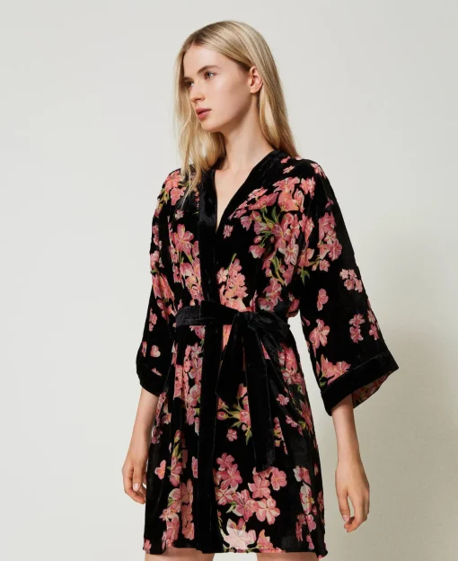 Robe De Chambre En Velours Dévoré Floral
