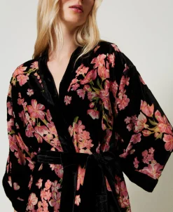Robe De Chambre En Velours Dévoré Floral