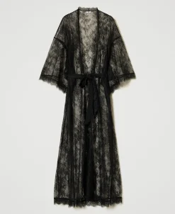 Robe De Chambre Longue En Dentelle Avec Ceinture