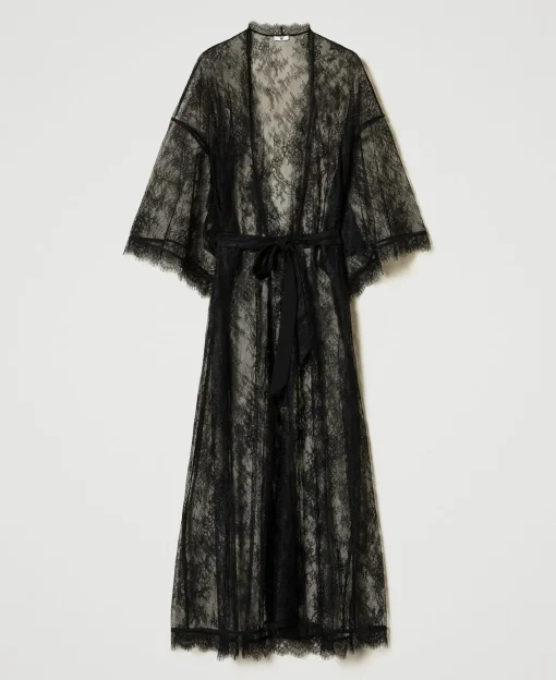 Robe De Chambre Longue En Dentelle Avec Ceinture