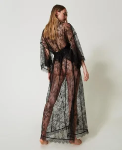 Robe De Chambre Longue En Dentelle Avec Ceinture