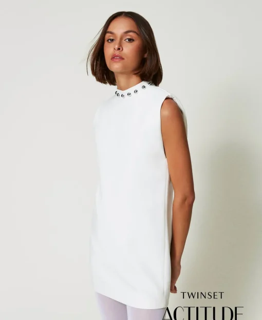 Robe En Crêpe Cady Avec Perles Métalliques