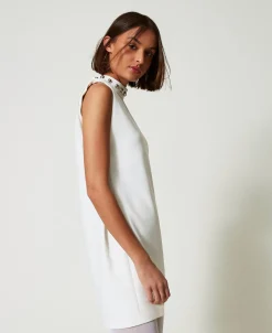 Robe En Crêpe Cady Avec Perles Métalliques