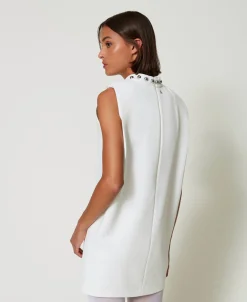Robe En Crêpe Cady Avec Perles Métalliques