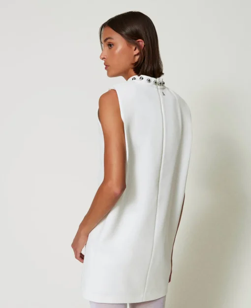 Robe En Crêpe Cady Avec Perles Métalliques