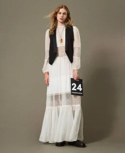 Robe En Crépon De Soie Avec Dentelle